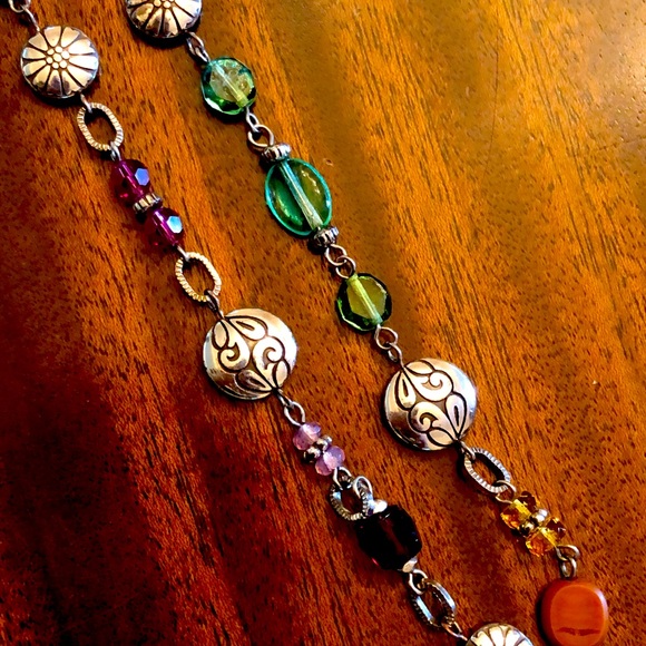 Brighton long silver stations, crystals, natural stone link set - Picture 11 of 16